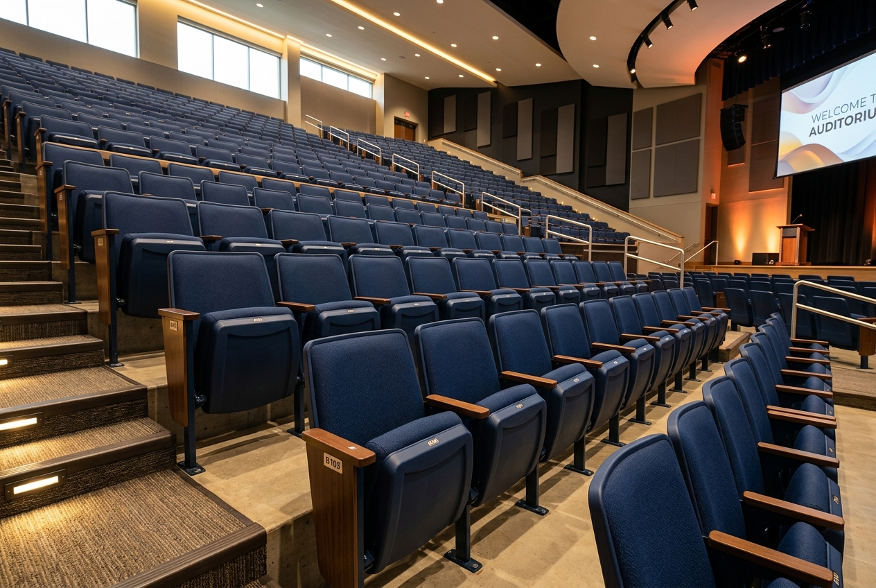 Heavy-duty fixed tiered seating for auditoriums