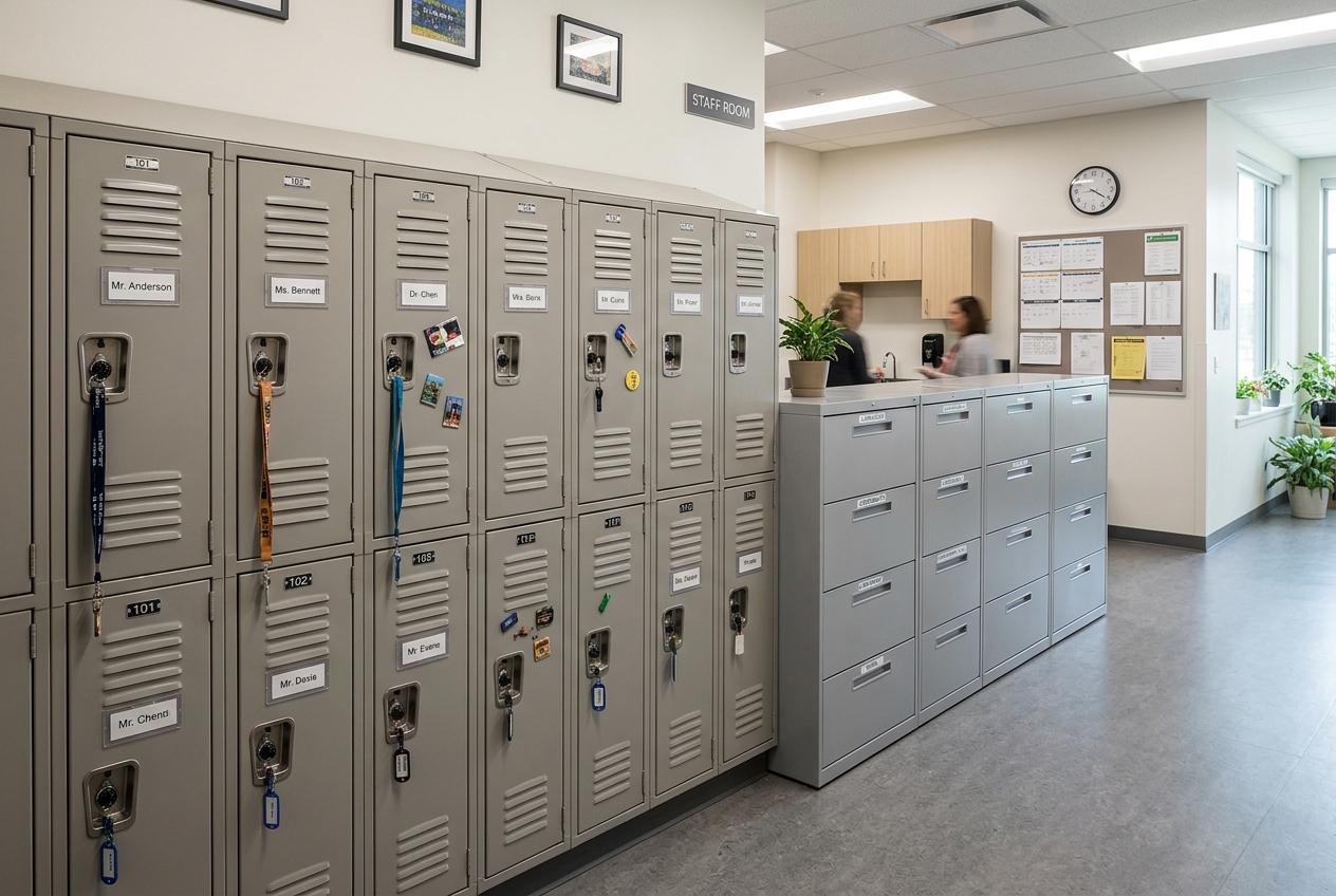 Secure steel storage lockers for staff rooms