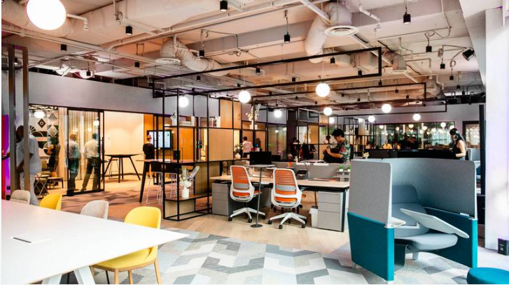 Modern open-plan office with ergonomic workstations